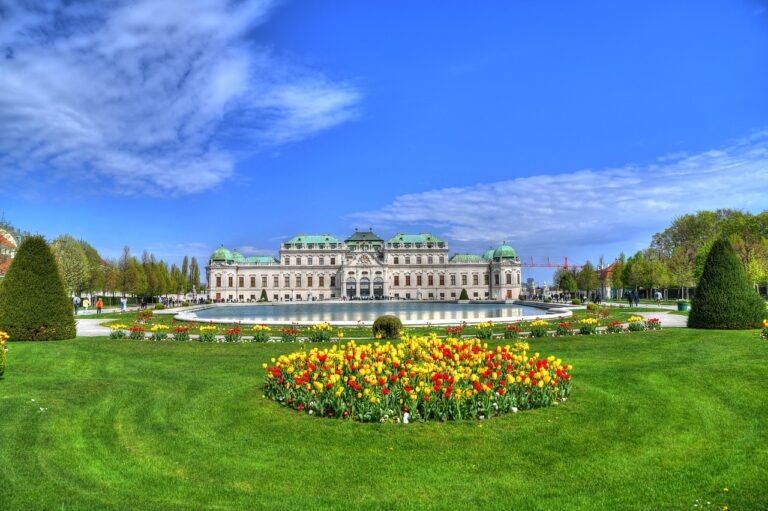 vienna, gardens, palace, hdr, belvedere, austria, baroque, fountain, upper, front, tourism, sightseeing, green, emperor, kingdom, flowers